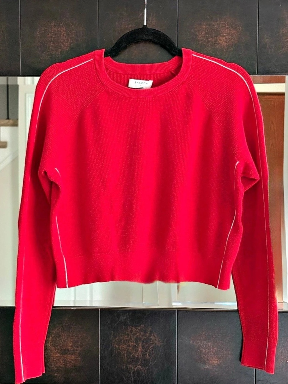 Babaton Cropped Crew Neck Sweater in Red Size Small